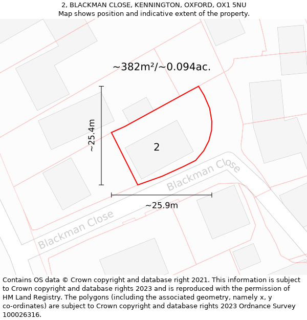 2, BLACKMAN CLOSE, KENNINGTON, OXFORD, OX1 5NU: Plot and title map