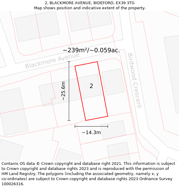 2, BLACKMORE AVENUE, BIDEFORD, EX39 3TG: Plot and title map