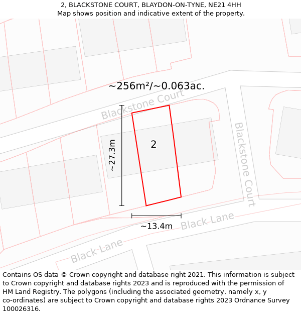 2, BLACKSTONE COURT, BLAYDON-ON-TYNE, NE21 4HH: Plot and title map