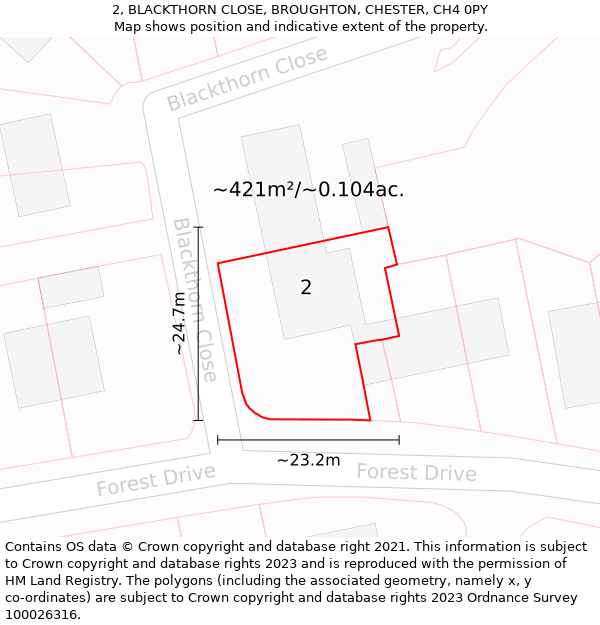 2, BLACKTHORN CLOSE, BROUGHTON, CHESTER, CH4 0PY: Plot and title map