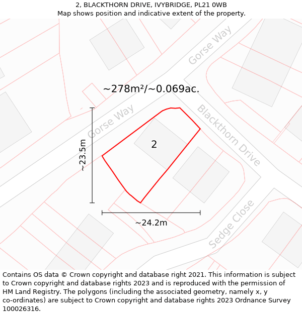 2, BLACKTHORN DRIVE, IVYBRIDGE, PL21 0WB: Plot and title map
