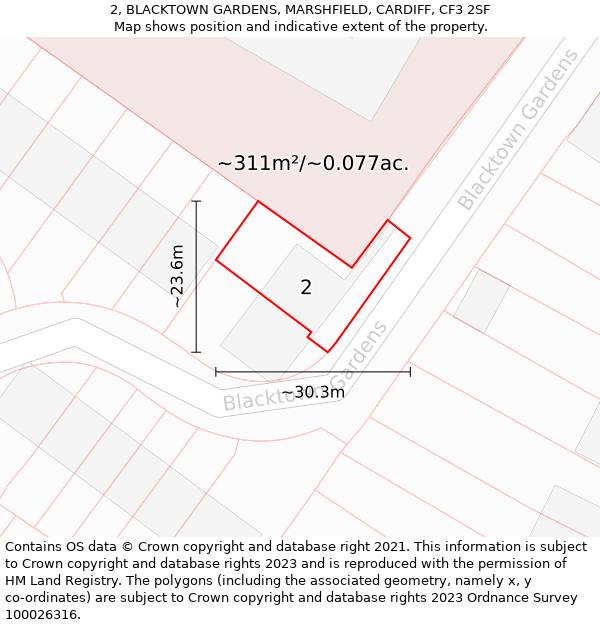 2, BLACKTOWN GARDENS, MARSHFIELD, CARDIFF, CF3 2SF: Plot and title map