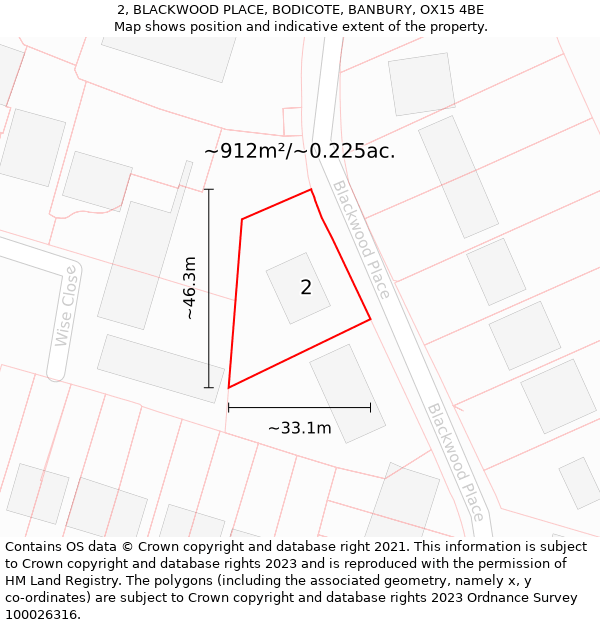 2, BLACKWOOD PLACE, BODICOTE, BANBURY, OX15 4BE: Plot and title map