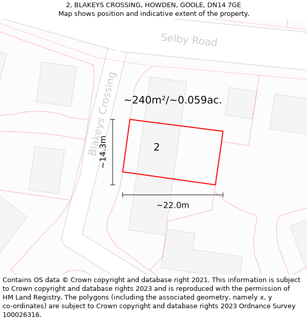 2, BLAKEYS CROSSING, HOWDEN, GOOLE, DN14 7GE: Plot and title map