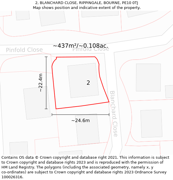 2, BLANCHARD CLOSE, RIPPINGALE, BOURNE, PE10 0TJ: Plot and title map