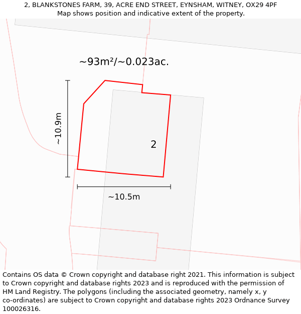 2, BLANKSTONES FARM, 39, ACRE END STREET, EYNSHAM, WITNEY, OX29 4PF: Plot and title map