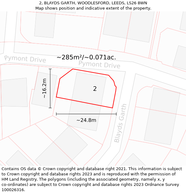 2, BLAYDS GARTH, WOODLESFORD, LEEDS, LS26 8WN: Plot and title map