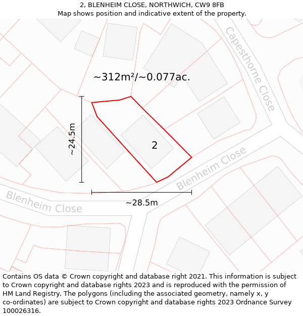 2, BLENHEIM CLOSE, NORTHWICH, CW9 8FB: Plot and title map