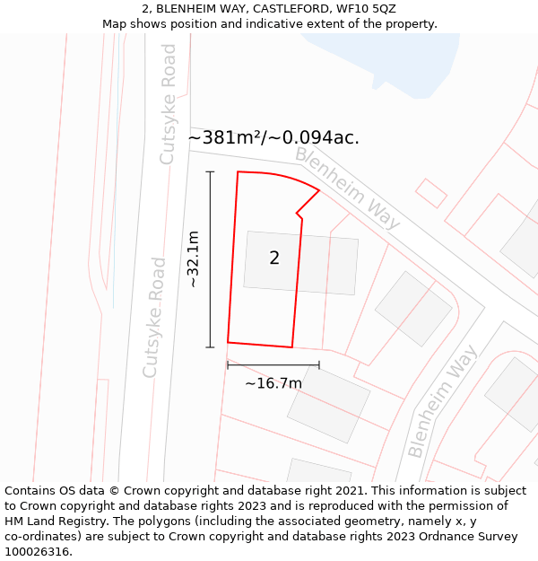 2, BLENHEIM WAY, CASTLEFORD, WF10 5QZ: Plot and title map