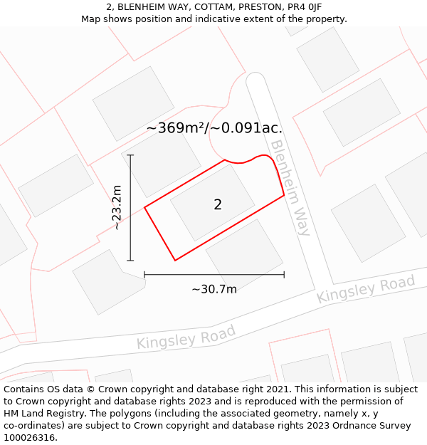 2, BLENHEIM WAY, COTTAM, PRESTON, PR4 0JF: Plot and title map