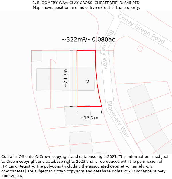 2, BLOOMERY WAY, CLAY CROSS, CHESTERFIELD, S45 9FD: Plot and title map