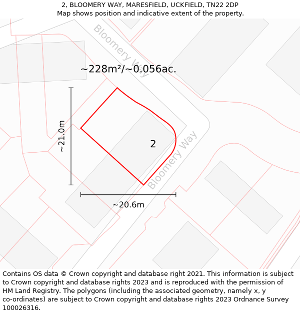 2, BLOOMERY WAY, MARESFIELD, UCKFIELD, TN22 2DP: Plot and title map