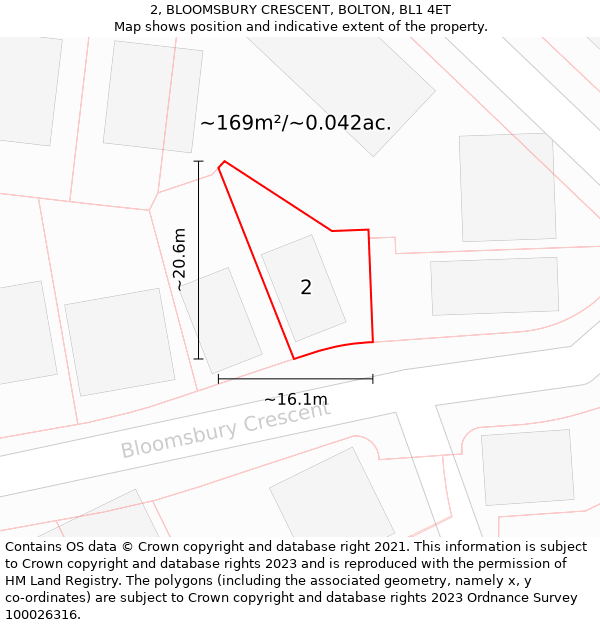 2, BLOOMSBURY CRESCENT, BOLTON, BL1 4ET: Plot and title map
