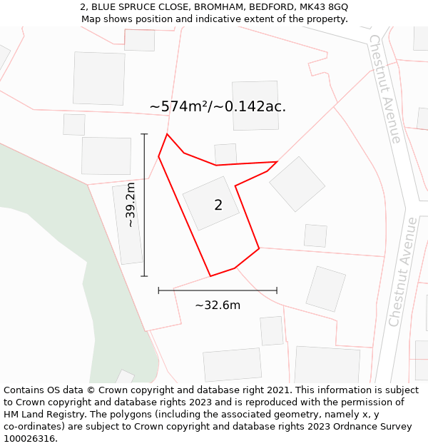 2, BLUE SPRUCE CLOSE, BROMHAM, BEDFORD, MK43 8GQ: Plot and title map