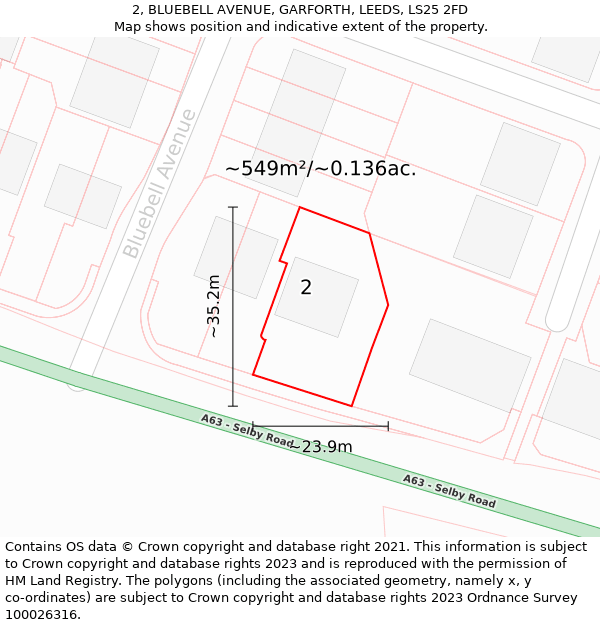 2, BLUEBELL AVENUE, GARFORTH, LEEDS, LS25 2FD: Plot and title map