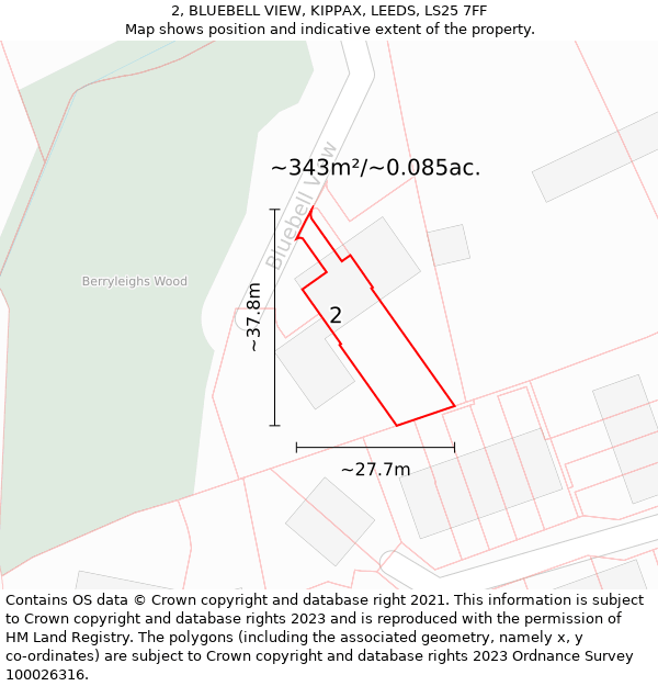 2, BLUEBELL VIEW, KIPPAX, LEEDS, LS25 7FF: Plot and title map