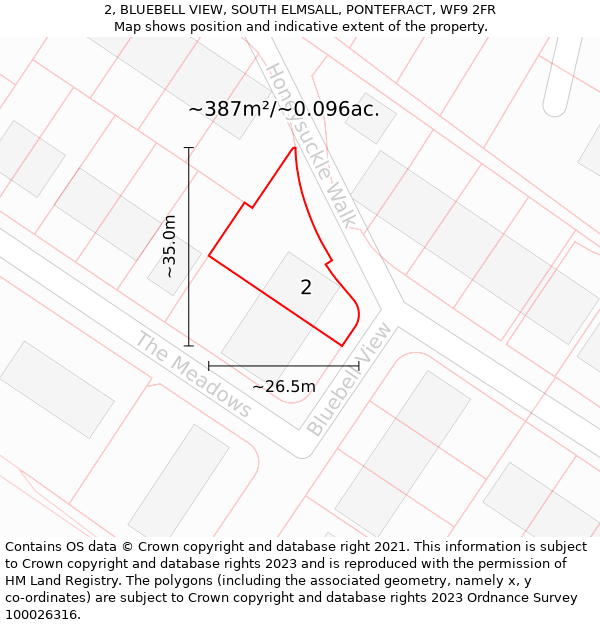 2, BLUEBELL VIEW, SOUTH ELMSALL, PONTEFRACT, WF9 2FR: Plot and title map