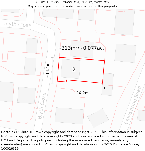 2, BLYTH CLOSE, CAWSTON, RUGBY, CV22 7GY: Plot and title map