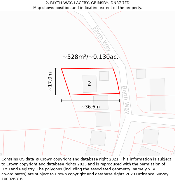 2, BLYTH WAY, LACEBY, GRIMSBY, DN37 7FD: Plot and title map