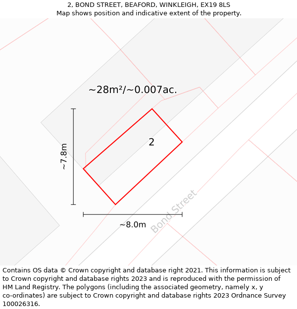 2, BOND STREET, BEAFORD, WINKLEIGH, EX19 8LS: Plot and title map