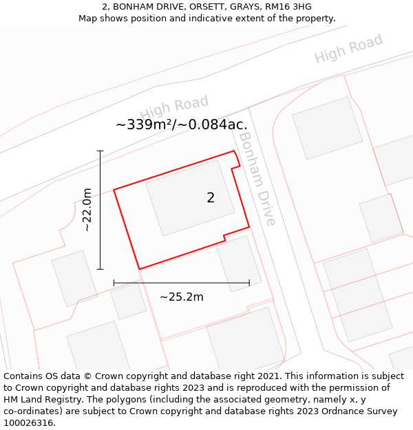 2, BONHAM DRIVE, ORSETT, GRAYS, RM16 3HG: Plot and title map