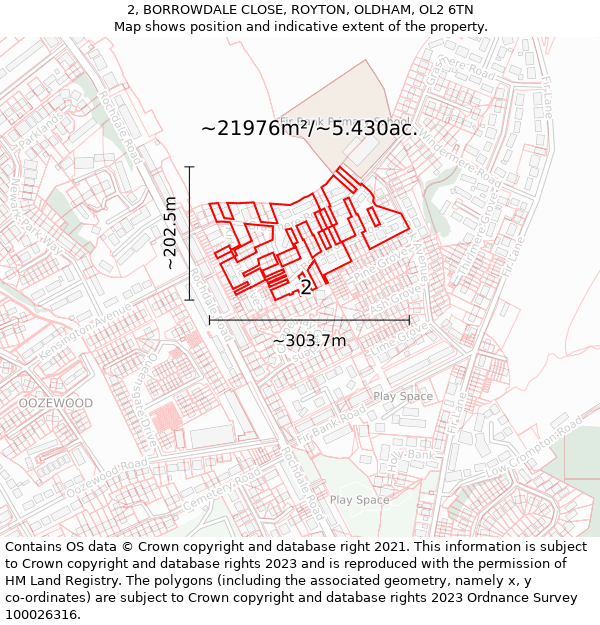 2, BORROWDALE CLOSE, ROYTON, OLDHAM, OL2 6TN: Plot and title map