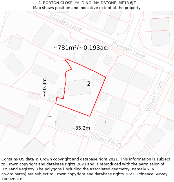 2, BORTON CLOSE, YALDING, MAIDSTONE, ME18 6JZ: Plot and title map