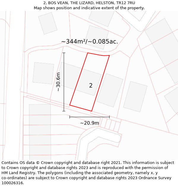 2, BOS VEAN, THE LIZARD, HELSTON, TR12 7RU: Plot and title map