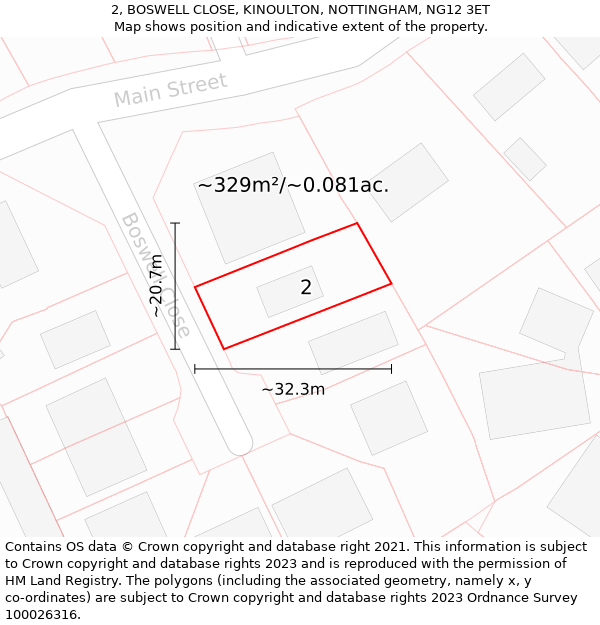 2, BOSWELL CLOSE, KINOULTON, NOTTINGHAM, NG12 3ET: Plot and title map