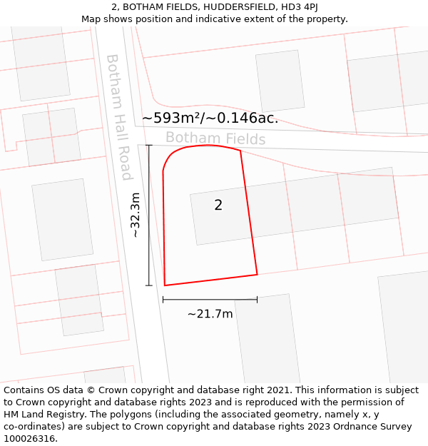 2, BOTHAM FIELDS, HUDDERSFIELD, HD3 4PJ: Plot and title map