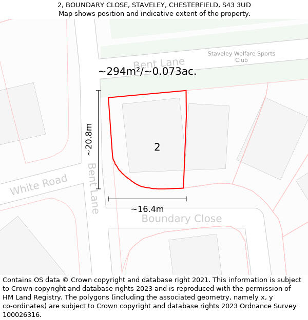 2, BOUNDARY CLOSE, STAVELEY, CHESTERFIELD, S43 3UD: Plot and title map