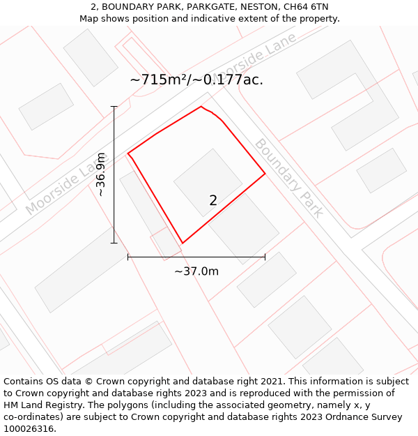 2, BOUNDARY PARK, PARKGATE, NESTON, CH64 6TN: Plot and title map