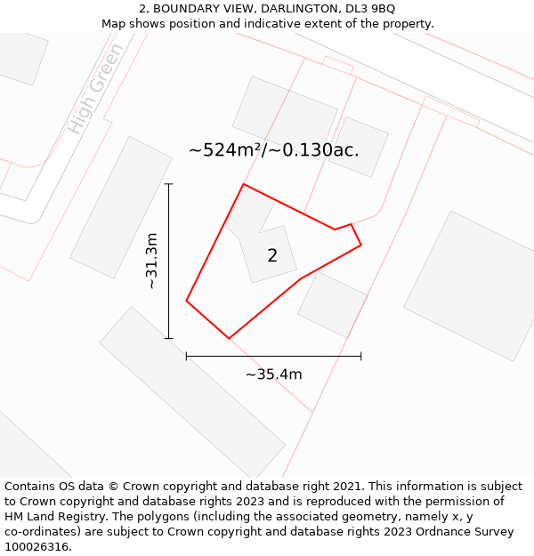 2, BOUNDARY VIEW, DARLINGTON, DL3 9BQ: Plot and title map
