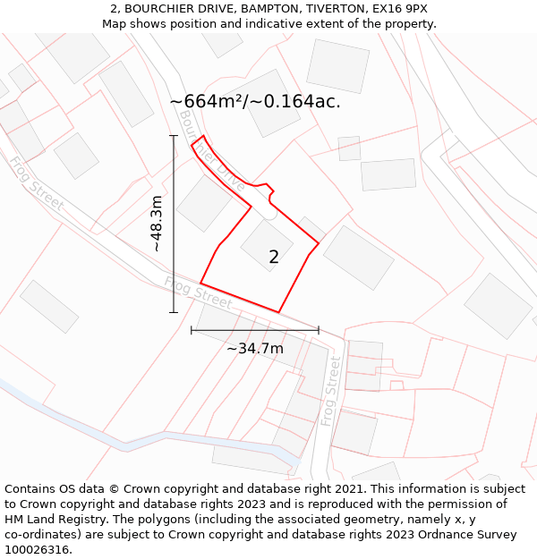 2, BOURCHIER DRIVE, BAMPTON, TIVERTON, EX16 9PX: Plot and title map