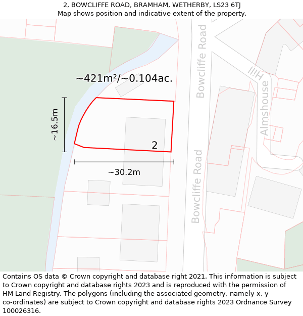 2, BOWCLIFFE ROAD, BRAMHAM, WETHERBY, LS23 6TJ: Plot and title map