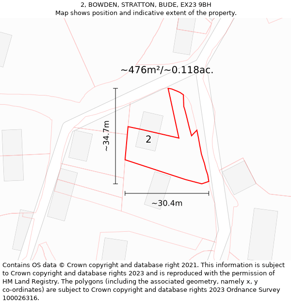 2, BOWDEN, STRATTON, BUDE, EX23 9BH: Plot and title map