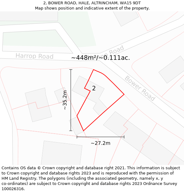 2, BOWER ROAD, HALE, ALTRINCHAM, WA15 9DT: Plot and title map