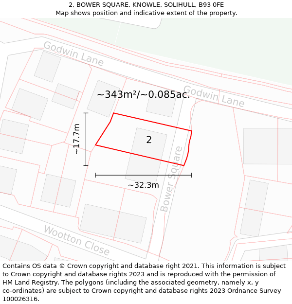 2, BOWER SQUARE, KNOWLE, SOLIHULL, B93 0FE: Plot and title map