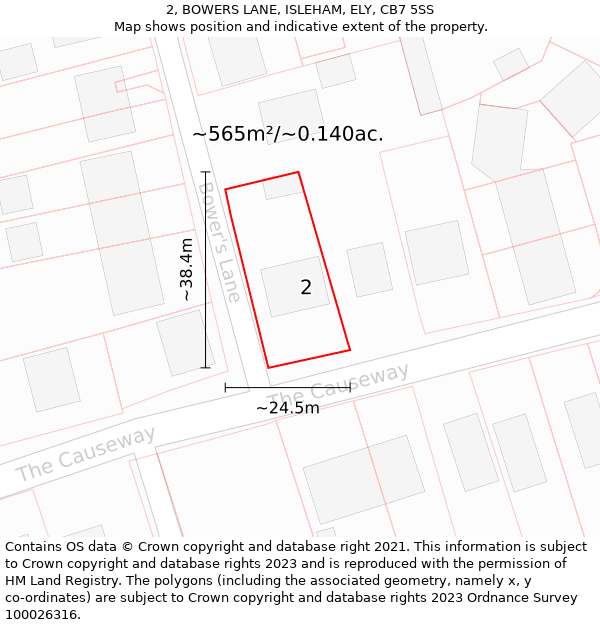 2, BOWERS LANE, ISLEHAM, ELY, CB7 5SS: Plot and title map