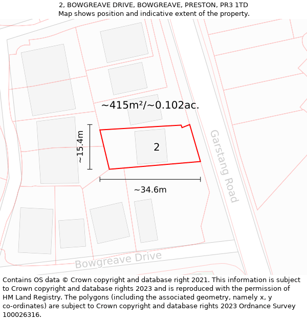 2, BOWGREAVE DRIVE, BOWGREAVE, PRESTON, PR3 1TD: Plot and title map