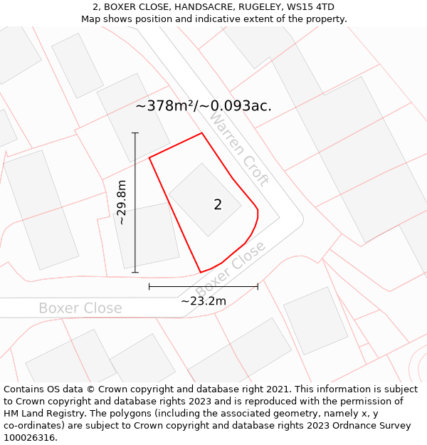 2, BOXER CLOSE, HANDSACRE, RUGELEY, WS15 4TD: Plot and title map