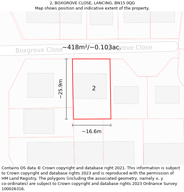 2, BOXGROVE CLOSE, LANCING, BN15 0QG: Plot and title map