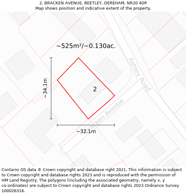 2, BRACKEN AVENUE, BEETLEY, DEREHAM, NR20 4DP: Plot and title map