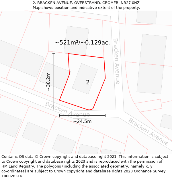 2, BRACKEN AVENUE, OVERSTRAND, CROMER, NR27 0NZ: Plot and title map