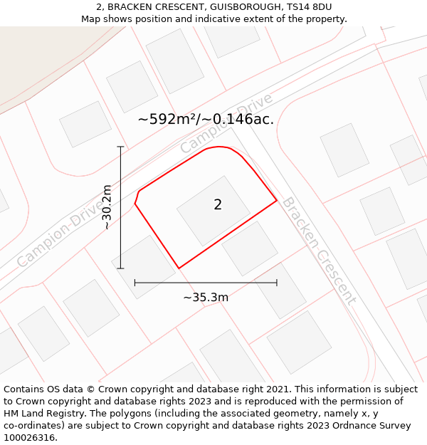 2, BRACKEN CRESCENT, GUISBOROUGH, TS14 8DU: Plot and title map