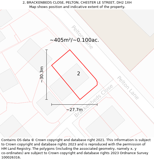 2, BRACKENBEDS CLOSE, PELTON, CHESTER LE STREET, DH2 1XH: Plot and title map