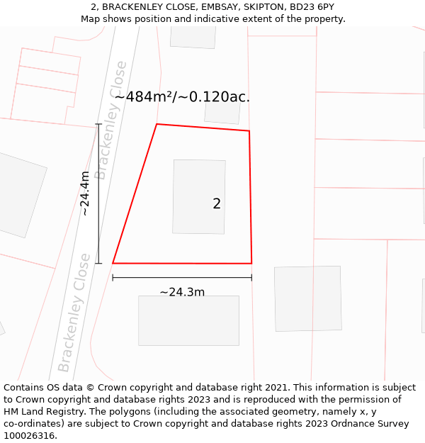 2, BRACKENLEY CLOSE, EMBSAY, SKIPTON, BD23 6PY: Plot and title map