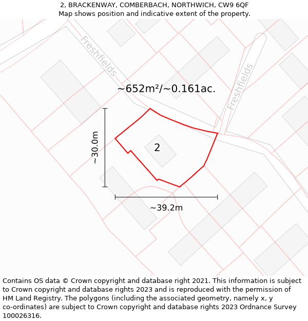 2, BRACKENWAY, COMBERBACH, NORTHWICH, CW9 6QF: Plot and title map