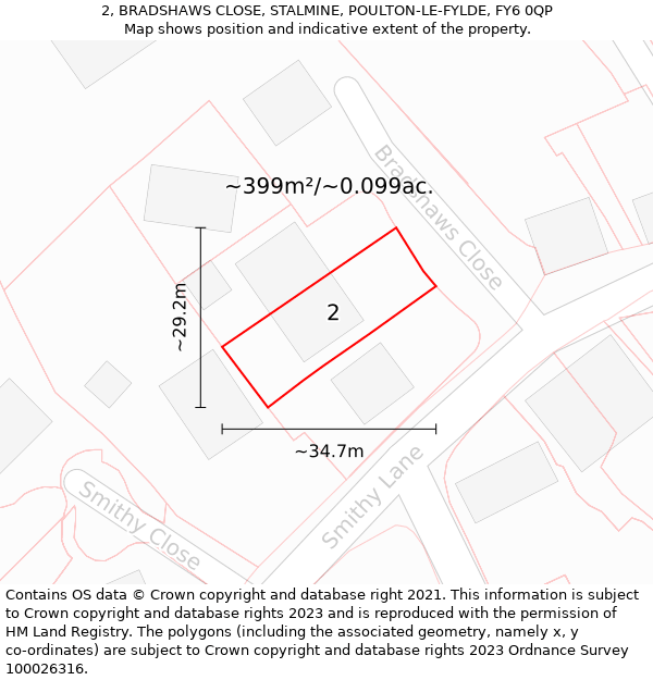 2, BRADSHAWS CLOSE, STALMINE, POULTON-LE-FYLDE, FY6 0QP: Plot and title map