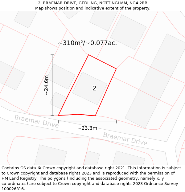 2, BRAEMAR DRIVE, GEDLING, NOTTINGHAM, NG4 2RB: Plot and title map